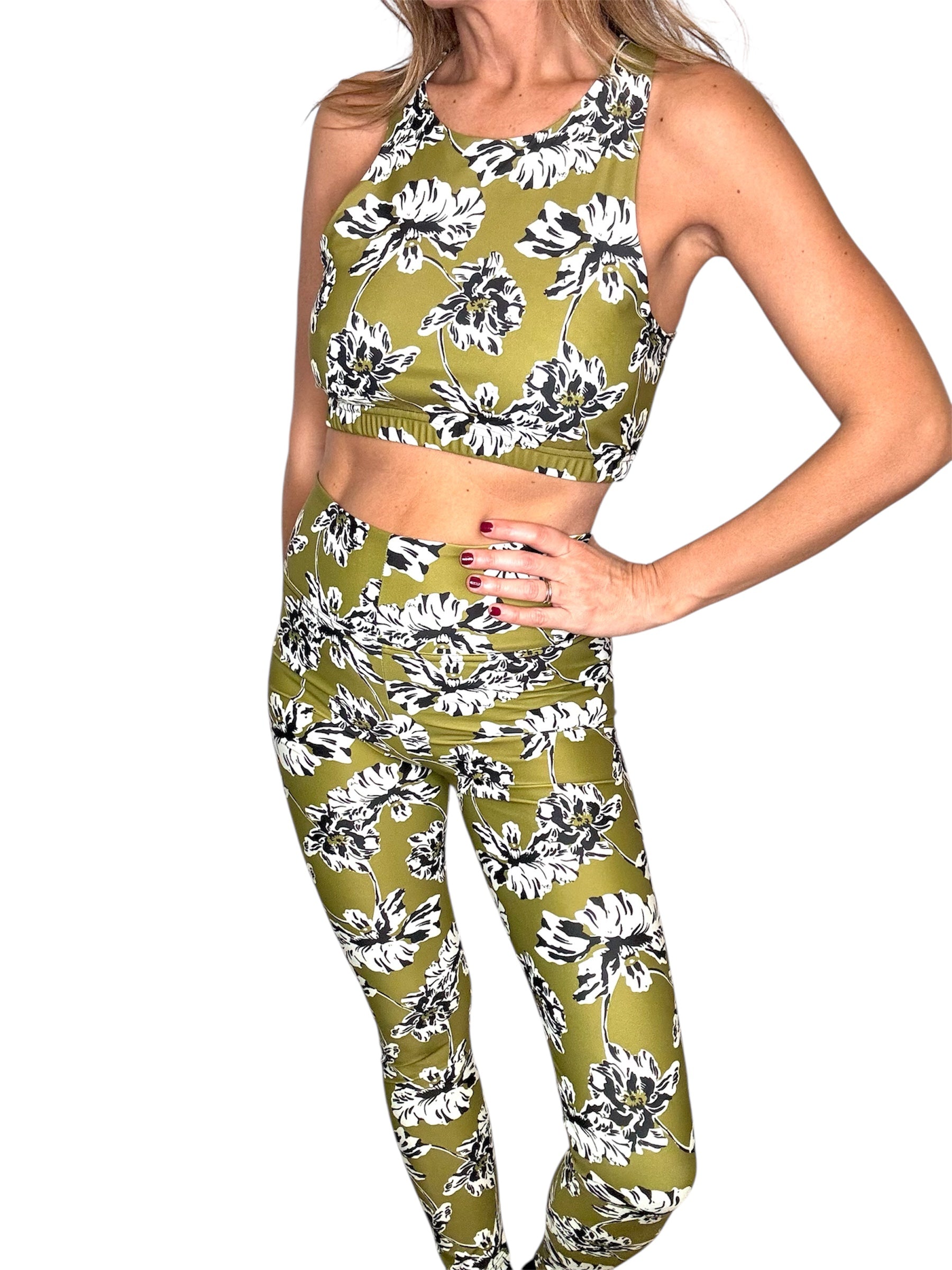Yoga Legging Flowers Olive